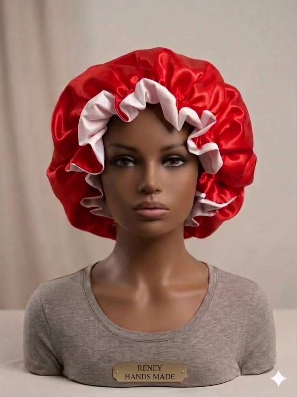 Red and White Satin Bonnet for Women